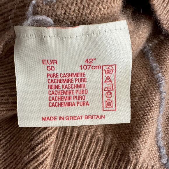 Alan Paine Great Britain 100% Cashmere Argyle Tan Crewneck Pullover Sweater L - Picture 6 of 9